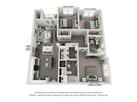 3 Bedroom 2 Bath Floor Plan Hawthorne Waterstone